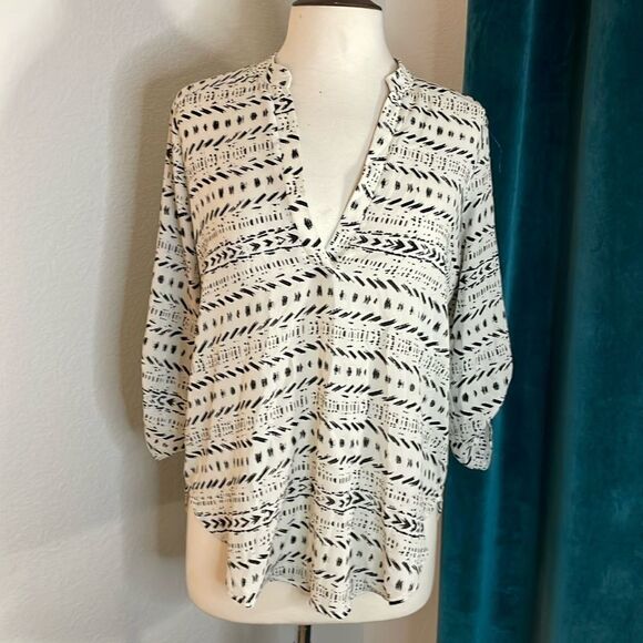 Lush cream and black Geometric Blouse Top for Women | size M - Picture 2 of 7